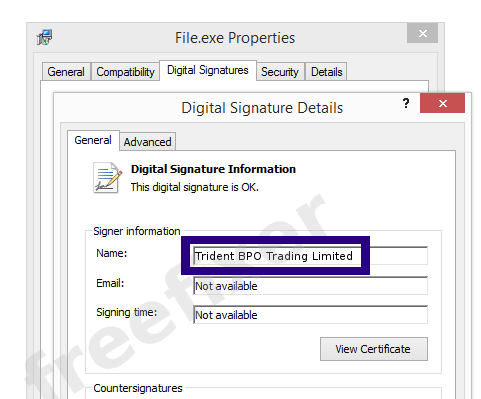 Screenshot of the Trident BPO Trading Limited certificate